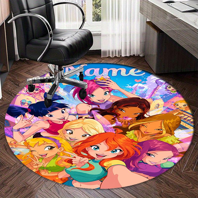 Custom Name Winx Club Printed Round Rug Carpet Chair Rug Area Rug Entryway Doormats,for Office Chair Living Room Bedroom Kitchen Room.