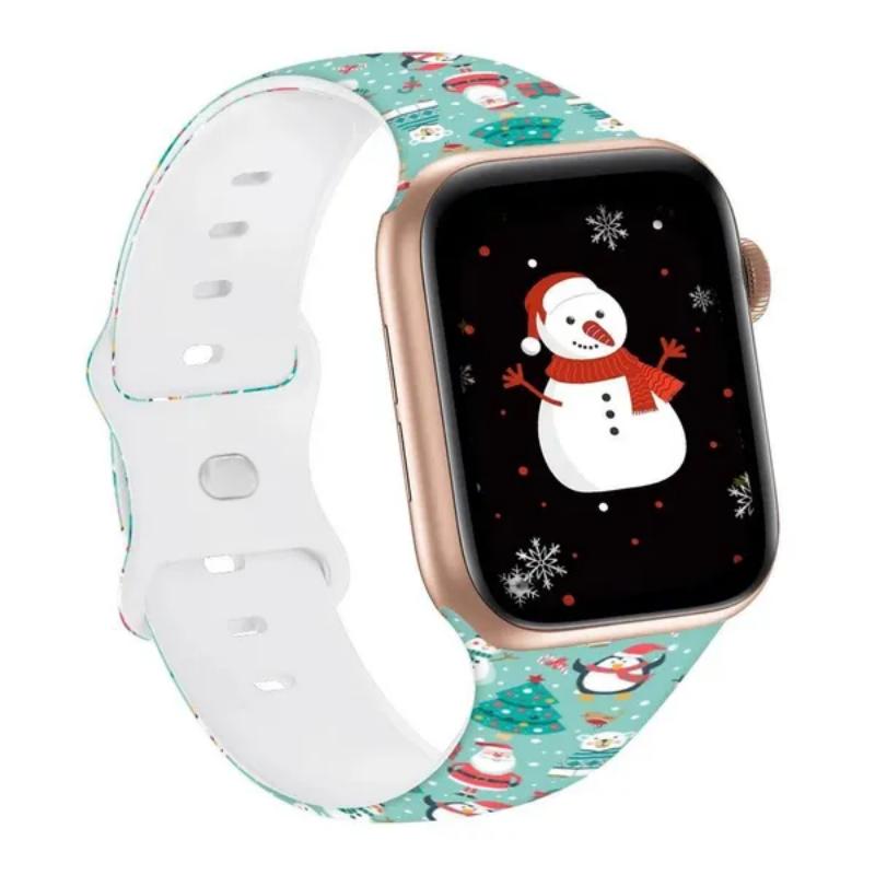 Silicone Christmas Strap for Apple Watch Bands 44mm 40mm 49mm 41mm 45mm 42mm Printed Bracelet Iwatch Series 9 8 7 6 3 5 Ultra 2