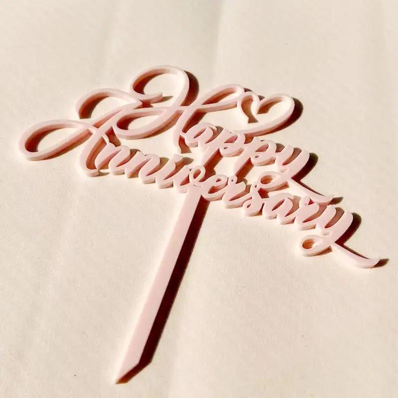10 Pcs Happy Anniversary Cake Toppers Color Flowers Acrylic Cake Topper Flags Wedding Valentine's Party Cake Dessert Decorations