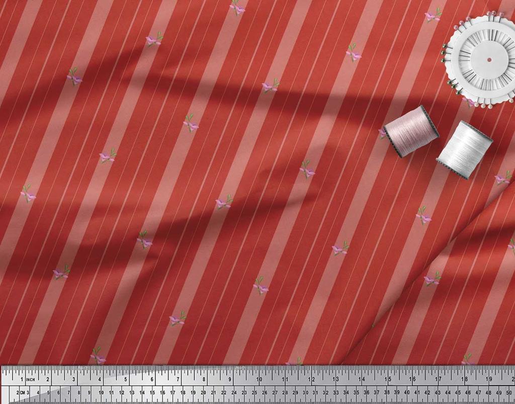 Soimoi Japan Crepe Satin Fabric Artistic Floral & Stripe Fabric Prints By metre 42 Inch