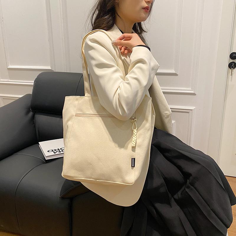 Solid Color Simple Large Capacity Lightweight Fashion Canvas Shoulder Tote Bag