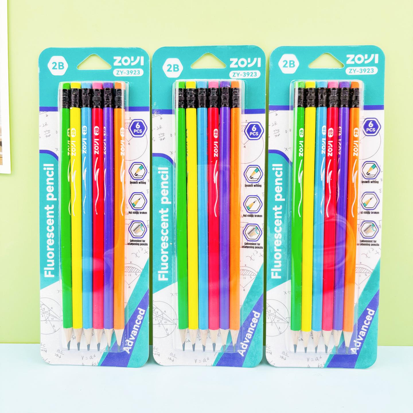 2B Round Barrel Pencils for Primary Students - Sketching 6-Pack with English Packaging 6-piece Pack - Card Packaged