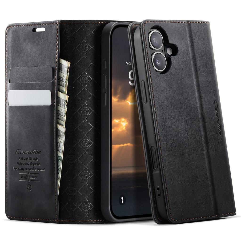 For iPhone 17 Case CASEME 033 Series RFID Blocking Wallet Stand Calf Texture Leather Phone Cover