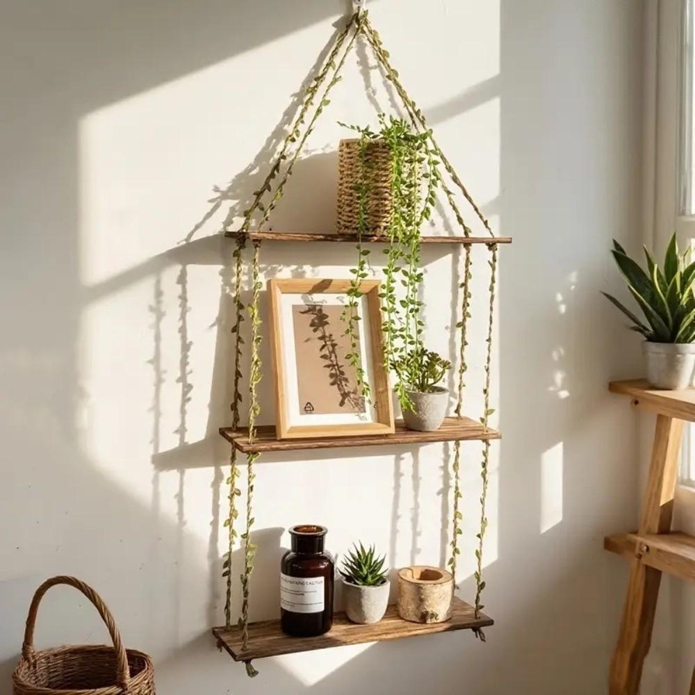 2/3 Layers Hanging Shelves Woven Hanger Wall Rack New Wall Shelves  Bedroom Decor