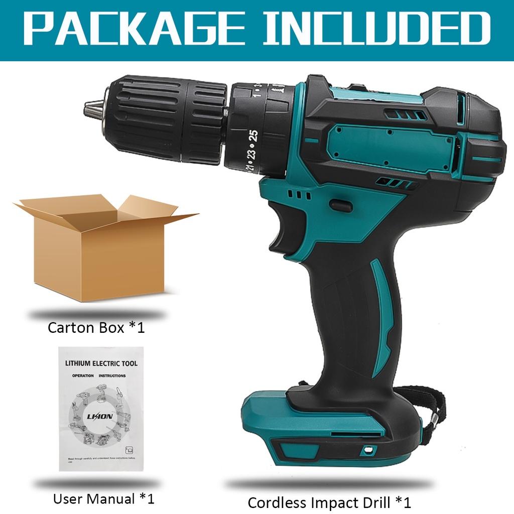 Elektryczny Akumulatorowy Bezszczotkowy Wiertarko-Wkrętarka Udarowa DIY Narzędzie Elektryczne Wiertarka Udarowa Akumulatorowa 25+3 Moment Obrotowy Wiertarka do Lodu 3 W 1 13mm 1500W