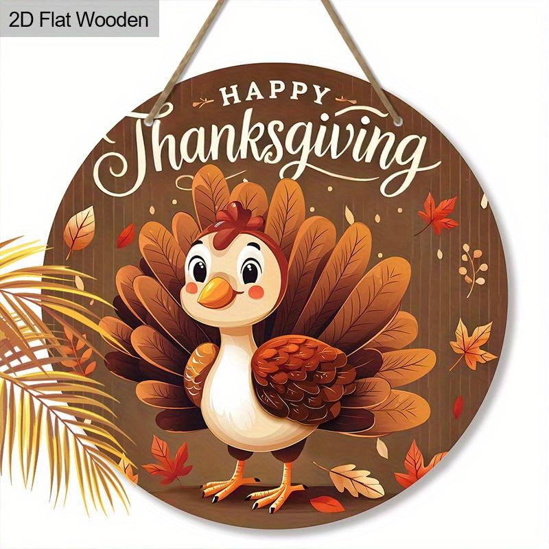 2D Flat Autumn Cartoon Turkey Welcome Wall Decorative Plaque, Round Wooden Hanging Plaque, Perfect for Fall Decor, Front Door, Porch, Garden