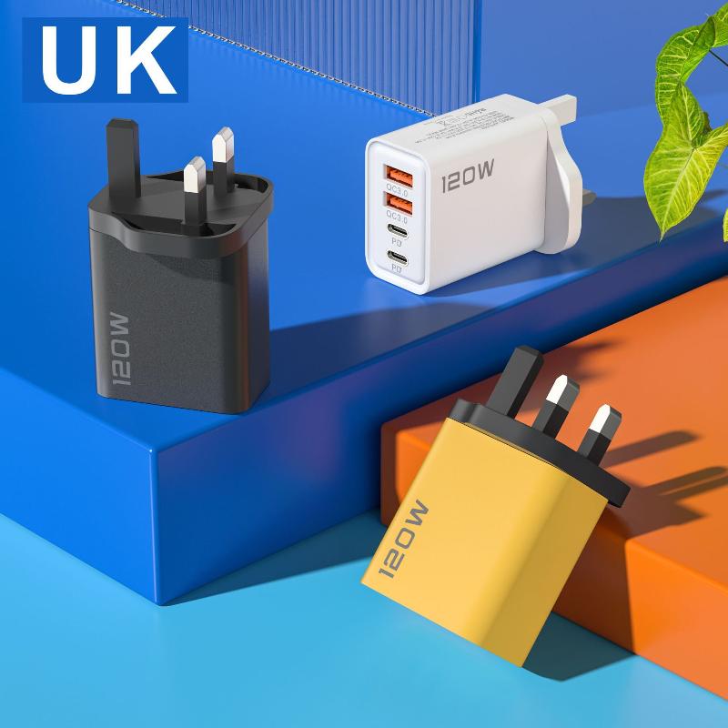 1Pcs Eu Us Uk Plug Travel 4 Port 120W Usb C Fast Charger Station Pd Qc3.0 Wall Adapter For Phone