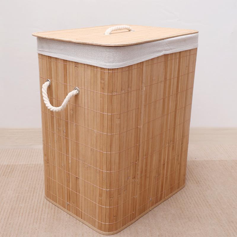 

Foldable Bamboo Laundry Basket with Lid 60l Capacity Storage Bin for Efficient Home Clothes Organizer 40x30x50cm Space Saving