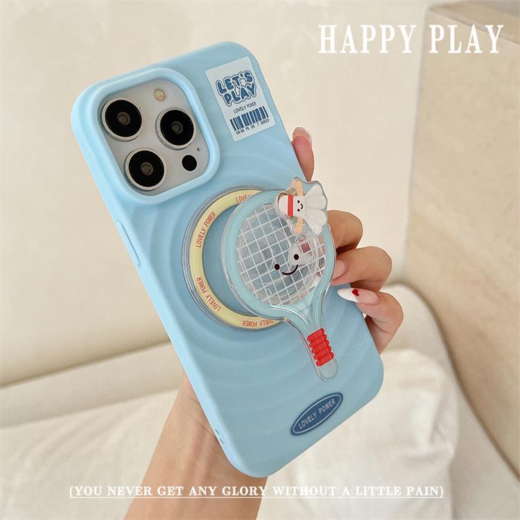 Badminton Table Tennis Suitable for Iphone16 Magnetic 13 Bracket Mobile Phone Case Apple 15 Rotating Full Cover Protective Case