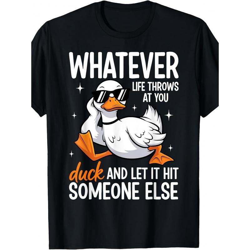 Retro T-shirt with Duck Graphic - "Let what life throws at you hit someone else" Funny Slogan, Duck, Round Neck, Casual T-shirt Suitable for All