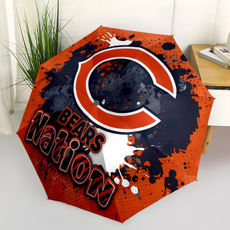 Chicago Bears logo Print Automatic Umbrella, 8 Rib Iron Frame, Plastic Handle, Suitable for Outdoor Travel &Daily , Ideal Gift