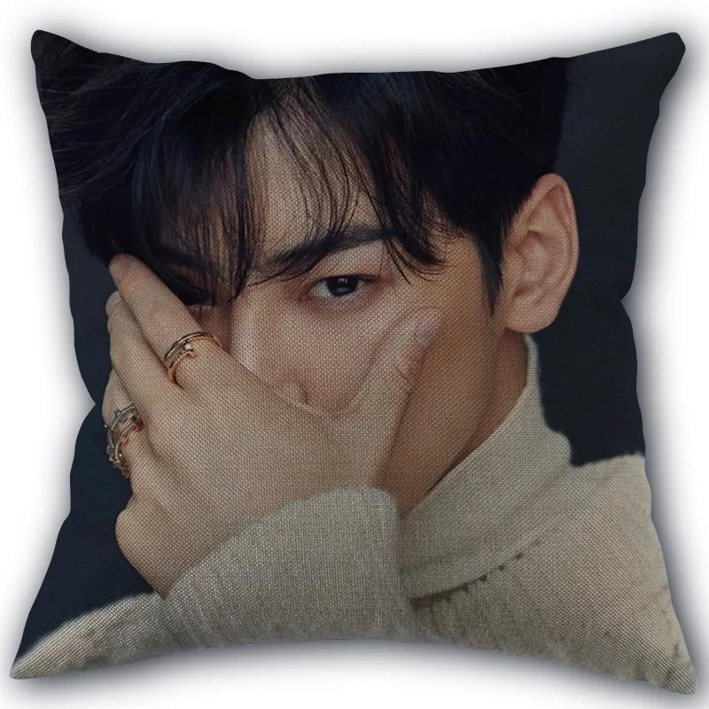 Kpop Cha EunWoo Pillowcase New Cotton Linen Fabric Square Zipper Pillowcase 45X45 Wedding Decorative Pillow cover