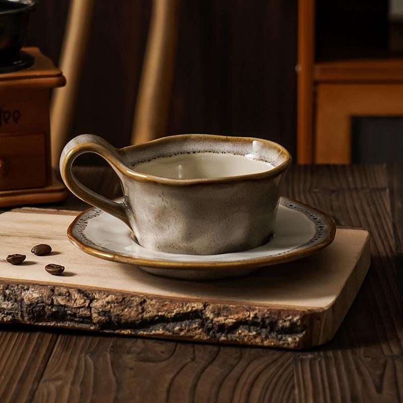 

Coffee Cup and Plate Set Ceramic Leopard Print Japanese Retro Bohemian Ins Creative Afternoon Tea Latte Art Cup Gift Box 160ml