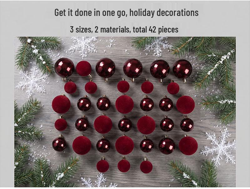 42-Piece Velvet Flocked Christmas Ball Set with Pendants - Bestseller Holiday Decorations
