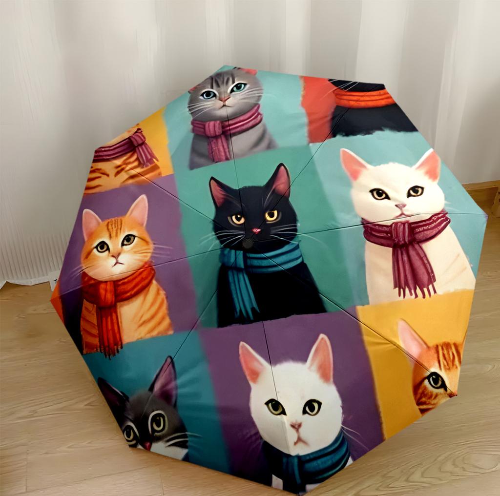 Cats Under Umbrella Rain Portable Automatic Umbrella Compact & Durable 8-Rib Design Compact Design Durable Everyday Carry Umbrella Fashionable