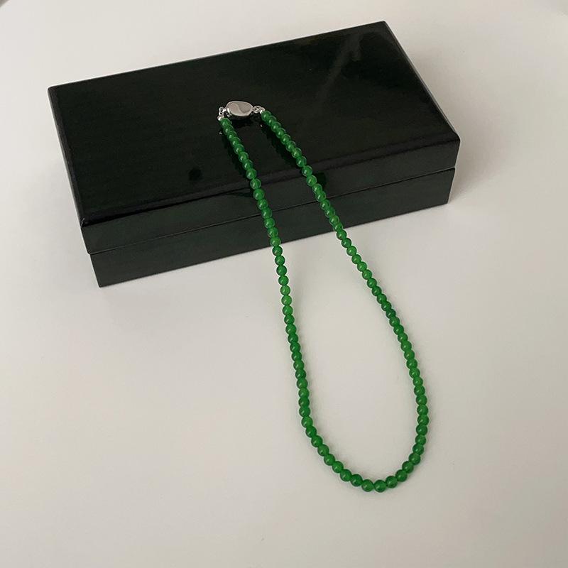 New Chinese style green agate beaded necklace female fresh and white temperament simple personality versatile neck chain collarbone chain