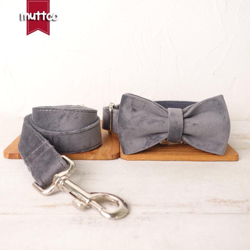 MUTTCO Gray Plush Pet Tie Collar & Leash Set UDC-108. XL