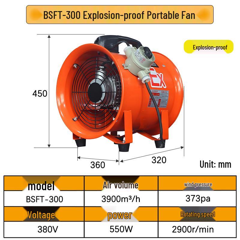 Explosion-Proof 220V Portable Axial Fan with Duct for Mobile Exhaust and Tunnel Spray Painting
