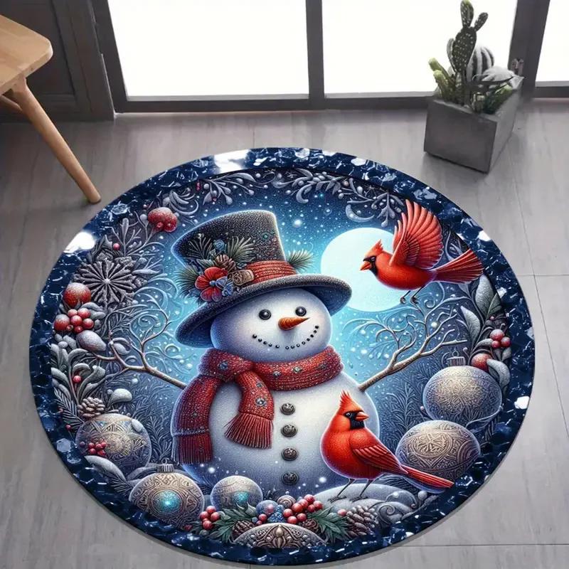 Christmas Snowman Round Carpet Living Room Bedroom Floor Mat Festive Atmosphere Christmas Tree Home Rug