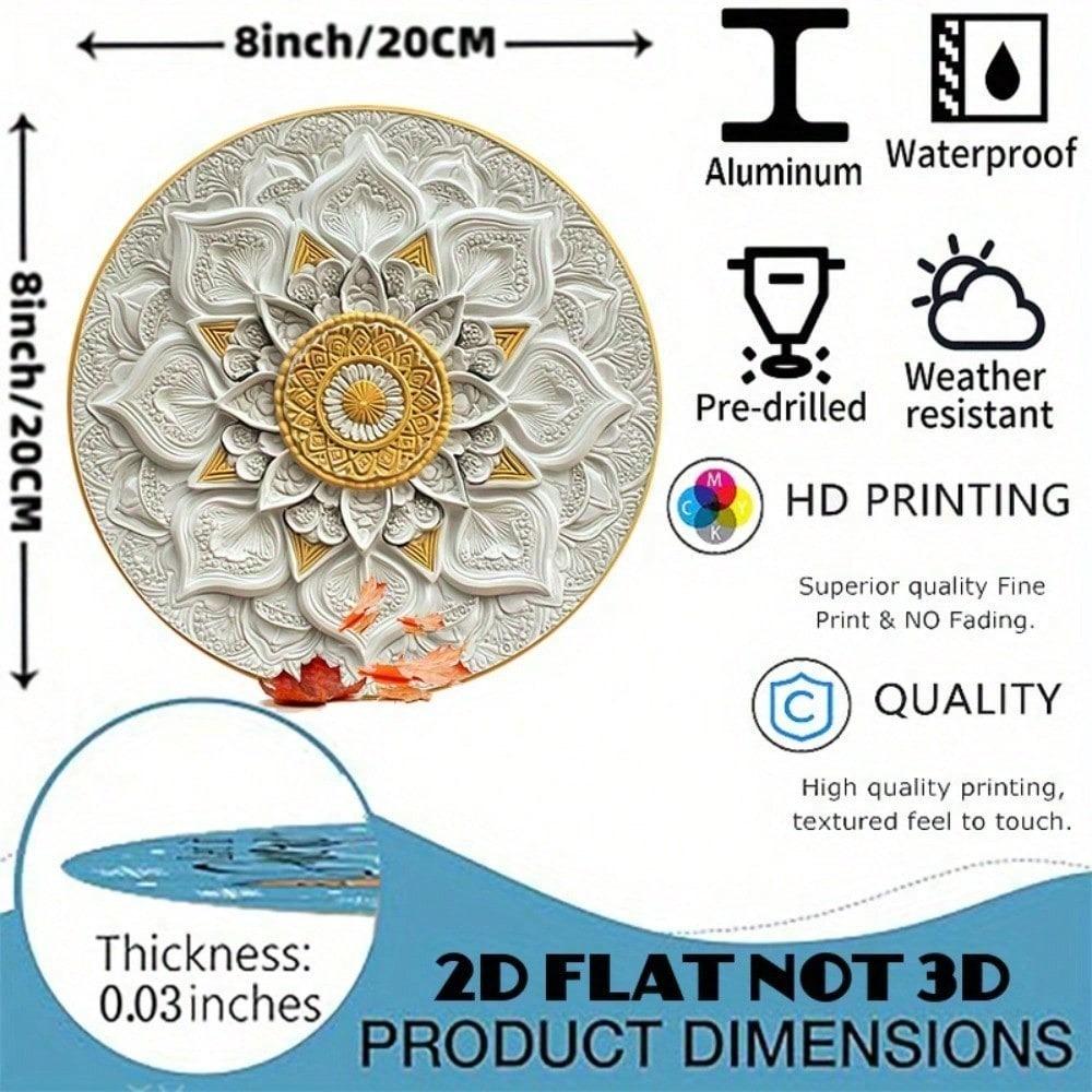 Golden Mandala Round Metal Wall Art 8x8 Inch Aluminum Home Decor Intricate Handmade Lightweight Bohemian