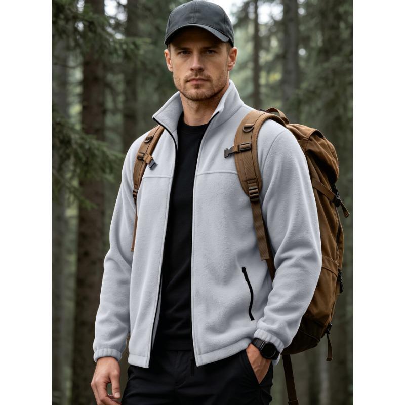 Men S Fleece Zip Stand Collar Jacket Outdoor Warm Plus Size