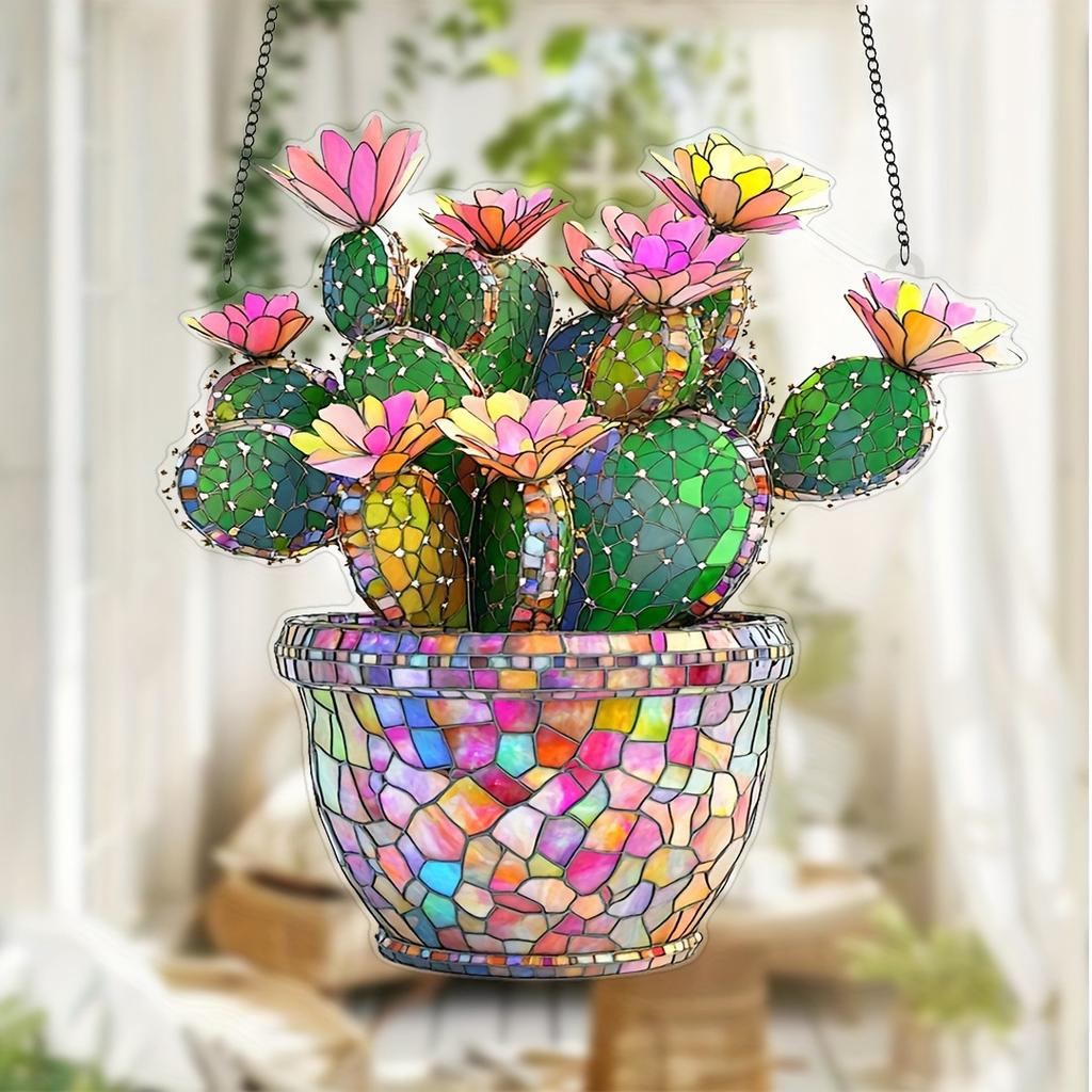 Popüler Kaktüs Çiçeği Akrilik Sarkıt Dekorasyon 2D Düz Pencere Dekorasyonu, Bahçe Dekorasyonu, Arkadaşlar İçin Hediye