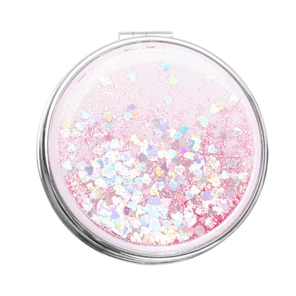 Creative Quicksand Small Mirror Portable Magnifying Standing Hand Vanity Cute Square Pocket Mak U0S8