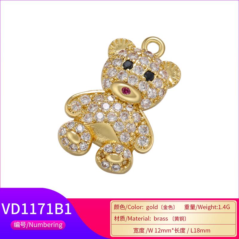 2Pcs/lot,Gold- Bear Pendant CZ Charms for Women Handmade Earrings/Necklaces Jewelry Accessories Supply:VD1171