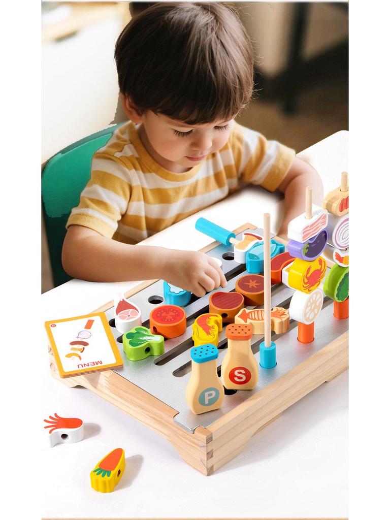 Cross-Border Toddler Fun Wooden Kitchen Playset: Multifunctional Simulation Barbecue Rack for Parent-Child Pretend Play & Education