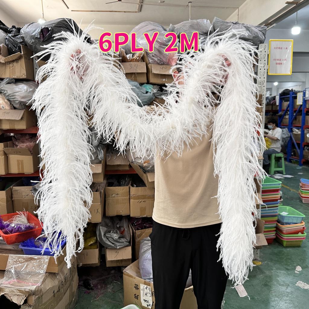 DIY 1/2/3/6/10 Ply Natural White Ostrich Feathers Boa Trim for Craft Wedding Party Festival Clothing Decoration Plumes Shawl 2M