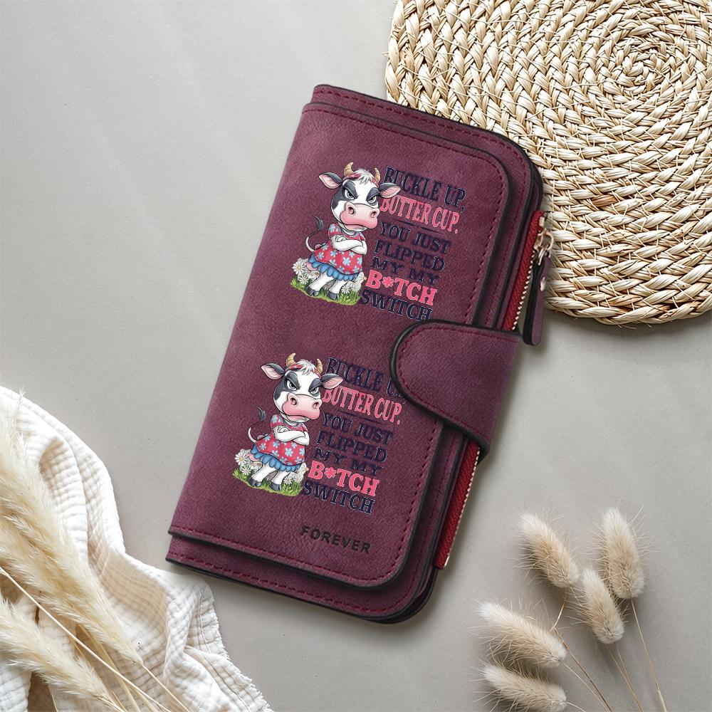 Funny Cow Print Long Wallet Fashion PU Leather Purse Card Holder for Women Daily Use