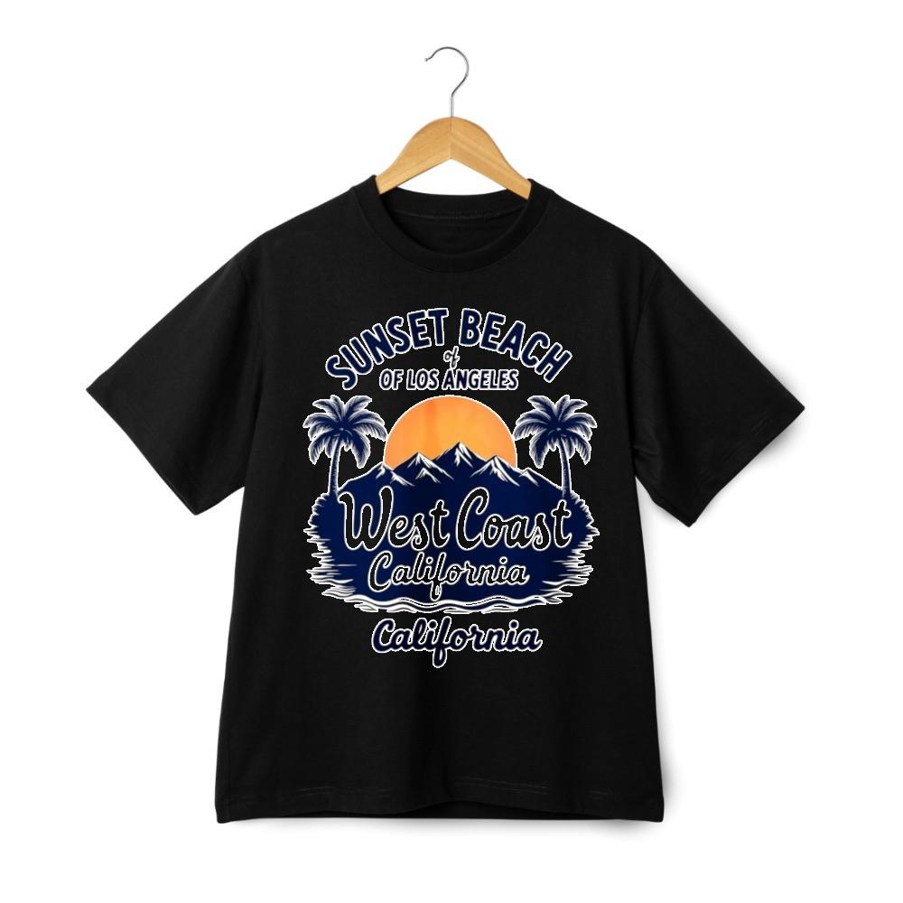 West Coast California Sunset Beach T-Shirt-Retro LA Graphic Tee for Men & Women M