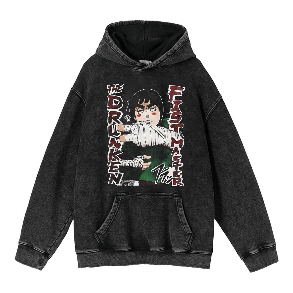 Cotone Pesante Lavato Retrò, Maglione Retrò Streetwear Anime con Cappuccio 440G