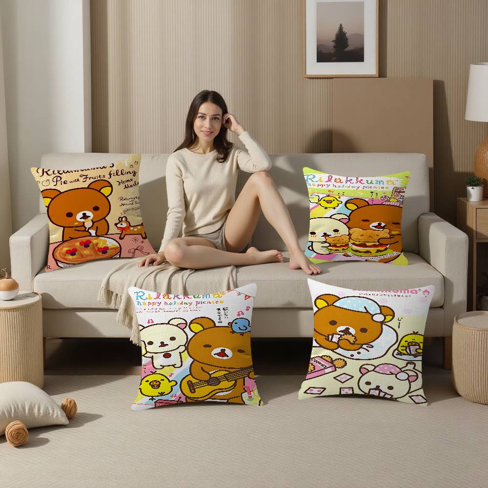 PC Cute Cartoon Rilakkuma Cushion Cover Inches Farmhouse Decor Home Throw Pillow Covers for Couch Decorations