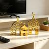 Ramadan Table Decor 3PCS Golden Castle Ornament, Hollow Mosque Design, Thick Wood And Decorative Wooden Signs Acrylic Desktop Accents, Religious