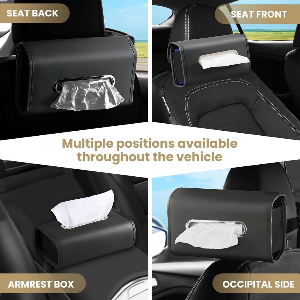 Car Tissue Holder, WHHMK Tissue Box Cover Keep Car Tidy, Premium PU Leather Backseat Napkin Rectangle Organizer, Extra Large Tissue Box Storage In
