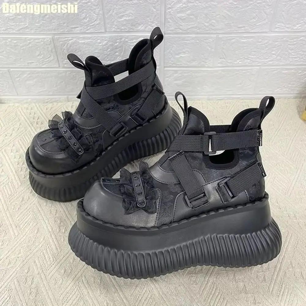 Gothic Punk Style Ankle Boots 8Cm Thick-Soled Short Boots for Women 2025 New Rock High-Top Shoes Sweet Cool Big-Headed Shoes