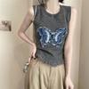 Summer Thai Style Niche Sweet and Spicy Butterfly Tank Top with Camisole for Women Wearing Short Sleeveless Tops