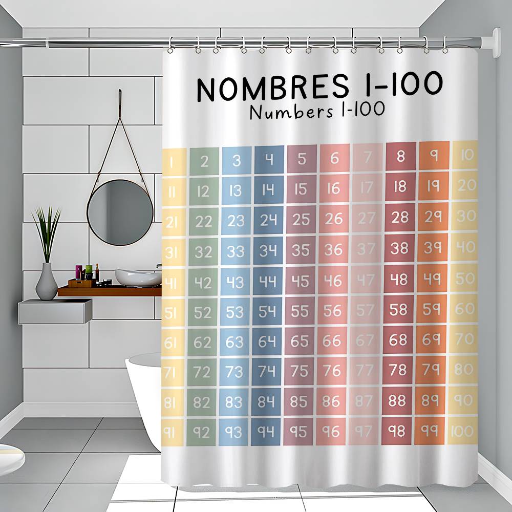Bilingual French Educational Learn Number Alphabet Solar System Shower Curtain Repellent And Leak-Resistant Mold And Mildew
