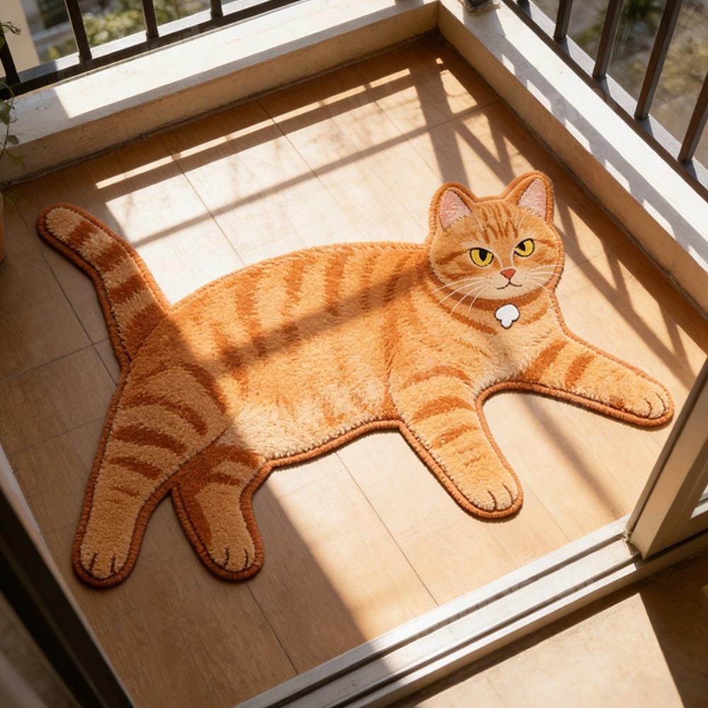 Non Slip Cat Floor Mat Absorbent Bedside Carpet Room Accessory Cat Shaped Rug  Bathroom