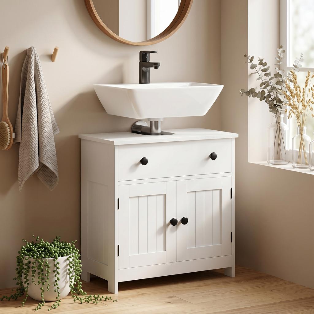 Washbasin Cabinet Modern And Freestanding With Soft Close Hangers Drawer And 2 Doors White