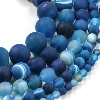 1 filo/lotto 4 6 8 10 12 mm Blu Opaco Pietra Naturale Agata Striata Perline Sfuse Rotonde Per Braccialetti Fai da Te Materiali per la Creazione di Gioielli