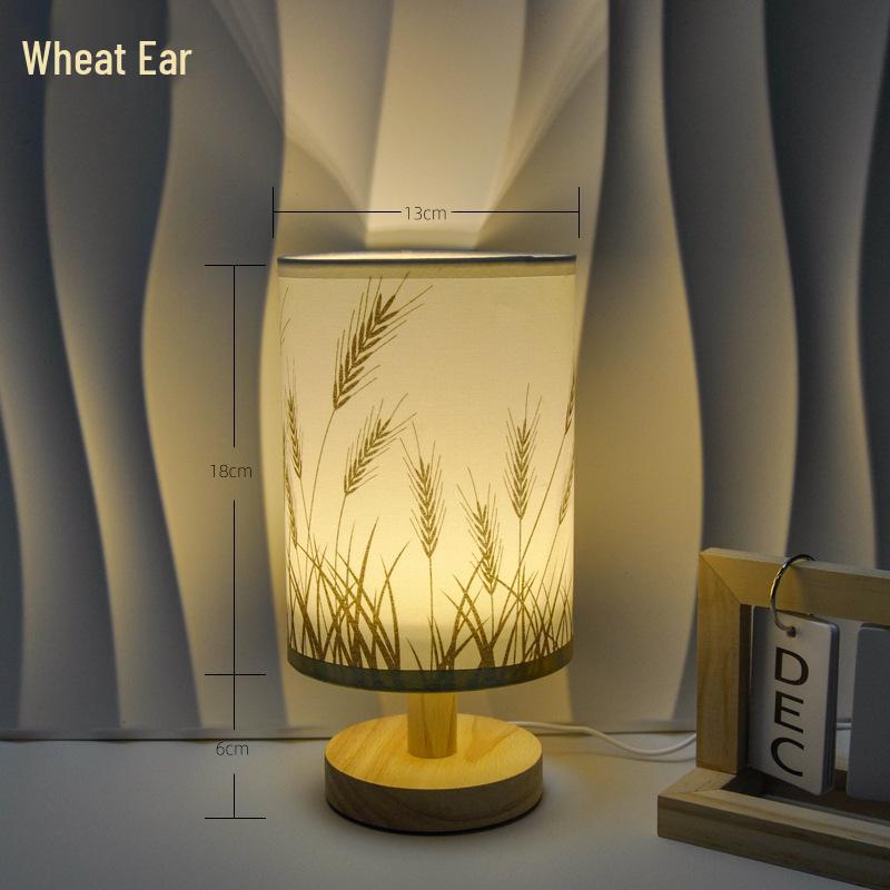 Nordic Solid Wood USB Table Lamp with Fabric Shade - LED Night Light for Bedroom & Study