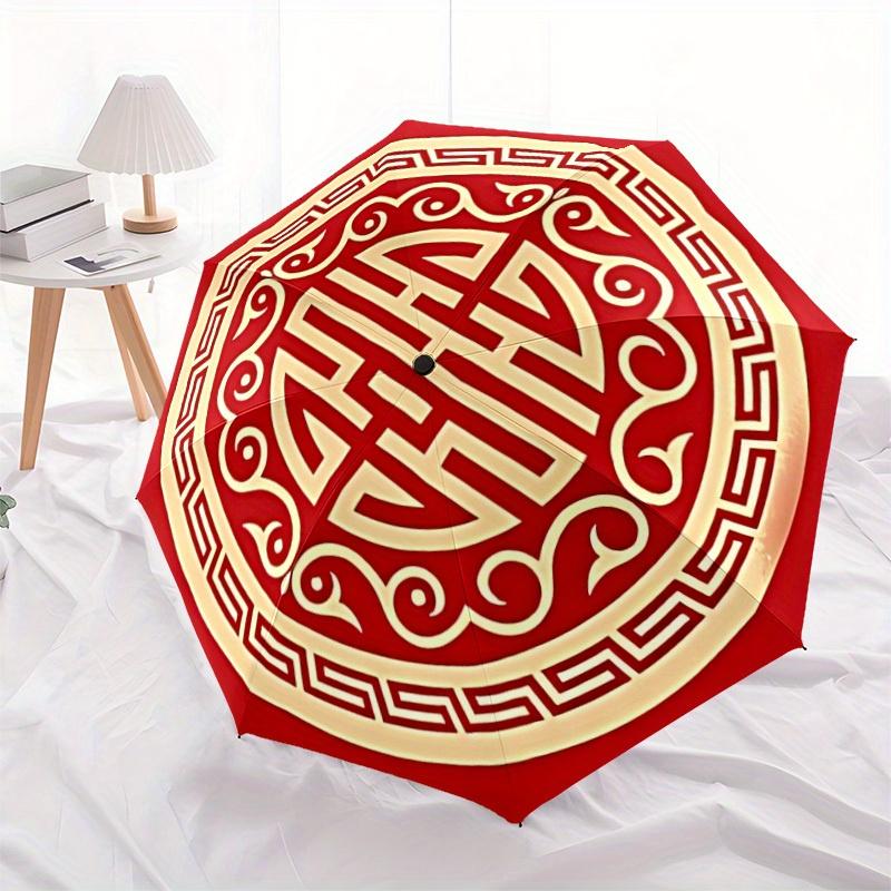 1pc Chinese style Automatic Open/Close Umbrella with Windproof, Functional Design, 8-Rib Sturdy Canopy