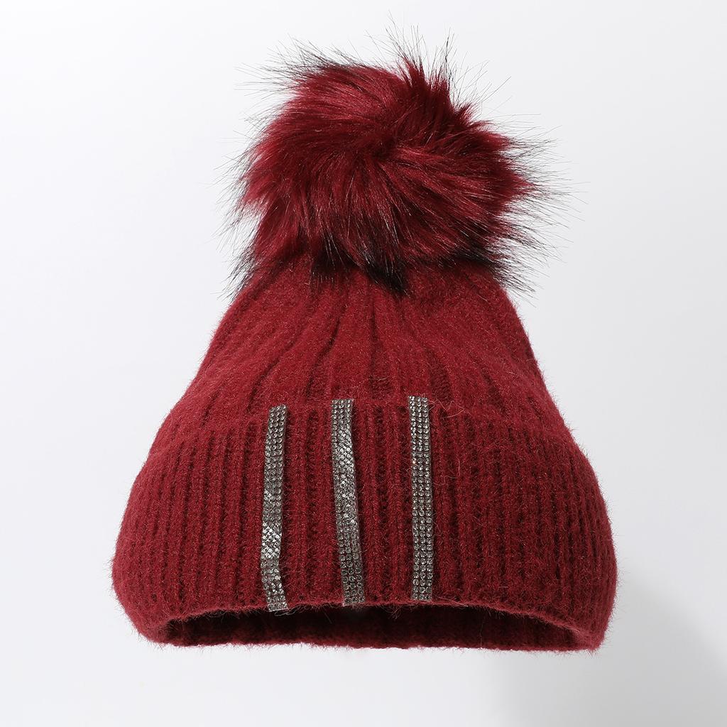 Knitted Hat Thickened Cold-Proof And Warm Wool Ball Pullover Hat Solid Color Outdoor Stacking Hat
