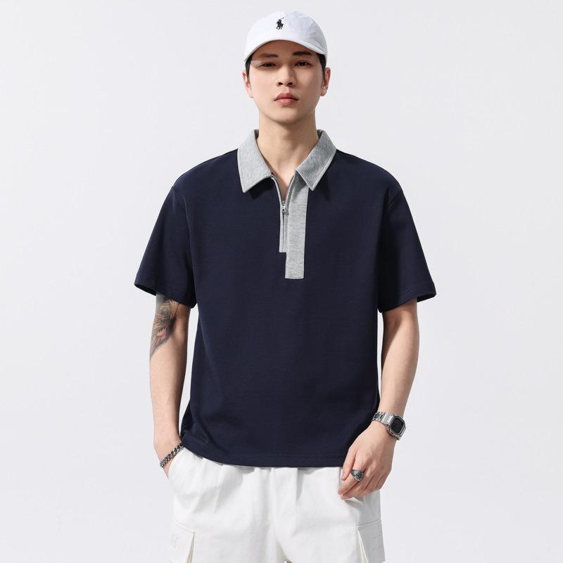 Updated Summer Polo Top Contrast Collar Everyday Simple Trendy Short-sleeved Mens T-shirt S