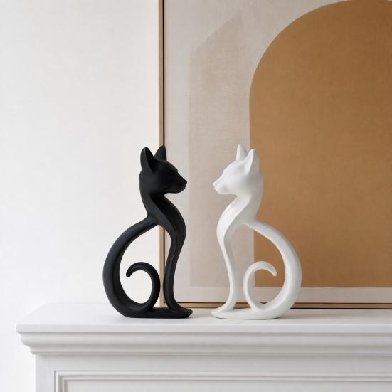 Yousheng 3D Printed Cat Figurine, Minimalist Elegant Sitting Cat Sculpture, Modern Animal Ornament for Home Office Desk Shelf Decor