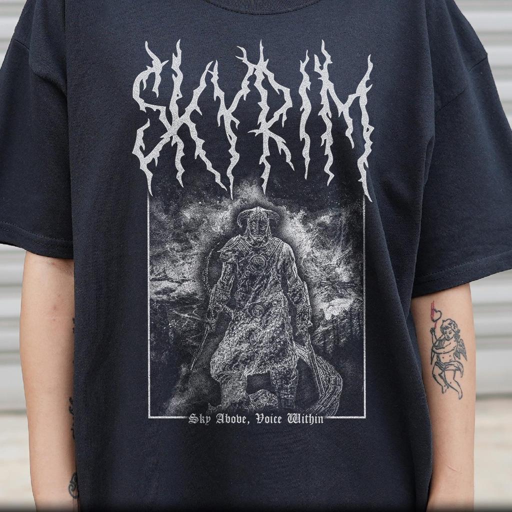 Skyrim T-Shirt, Unisex Black Metal Elder Scrolls Bethesda Metal Style Video Game Tee Shirt