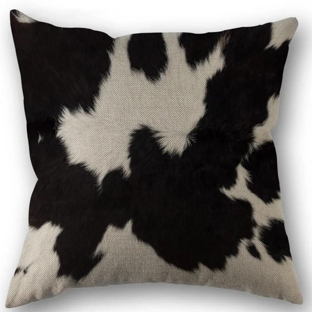 Creative Homewares Unisex Black/White/Brown Cowhide Animal And Faux Fur Throw Pillow Covers Without Pillow Insert 45X45cm Two Sides Linen Pillowcase