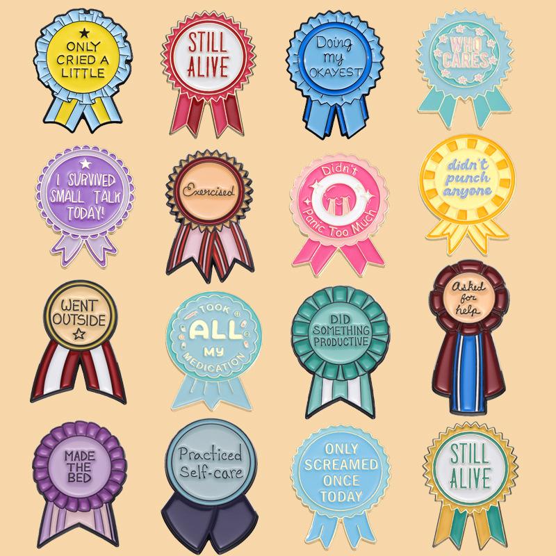 Today Ribbon Enamel Pin Humorous Brooch Pines Lapel Pins Badge On Backpack Clothing Accessories